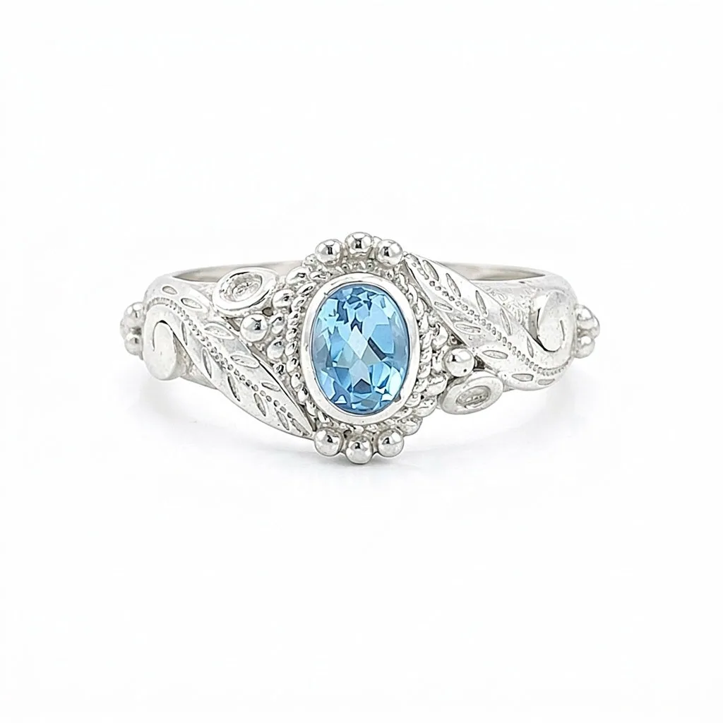 925 Sterling Silver Blue Aquamarine Oval Cut Ring for Women Luxury Style