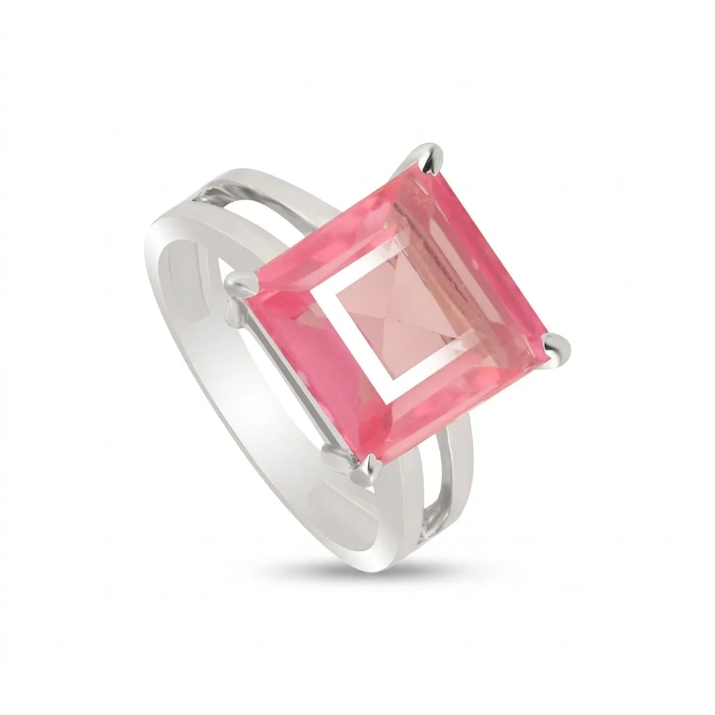 Pink Kunzite Square Cut Solitaire Ring 3.00 Ct. 925 Sterling Silver Gift for Her