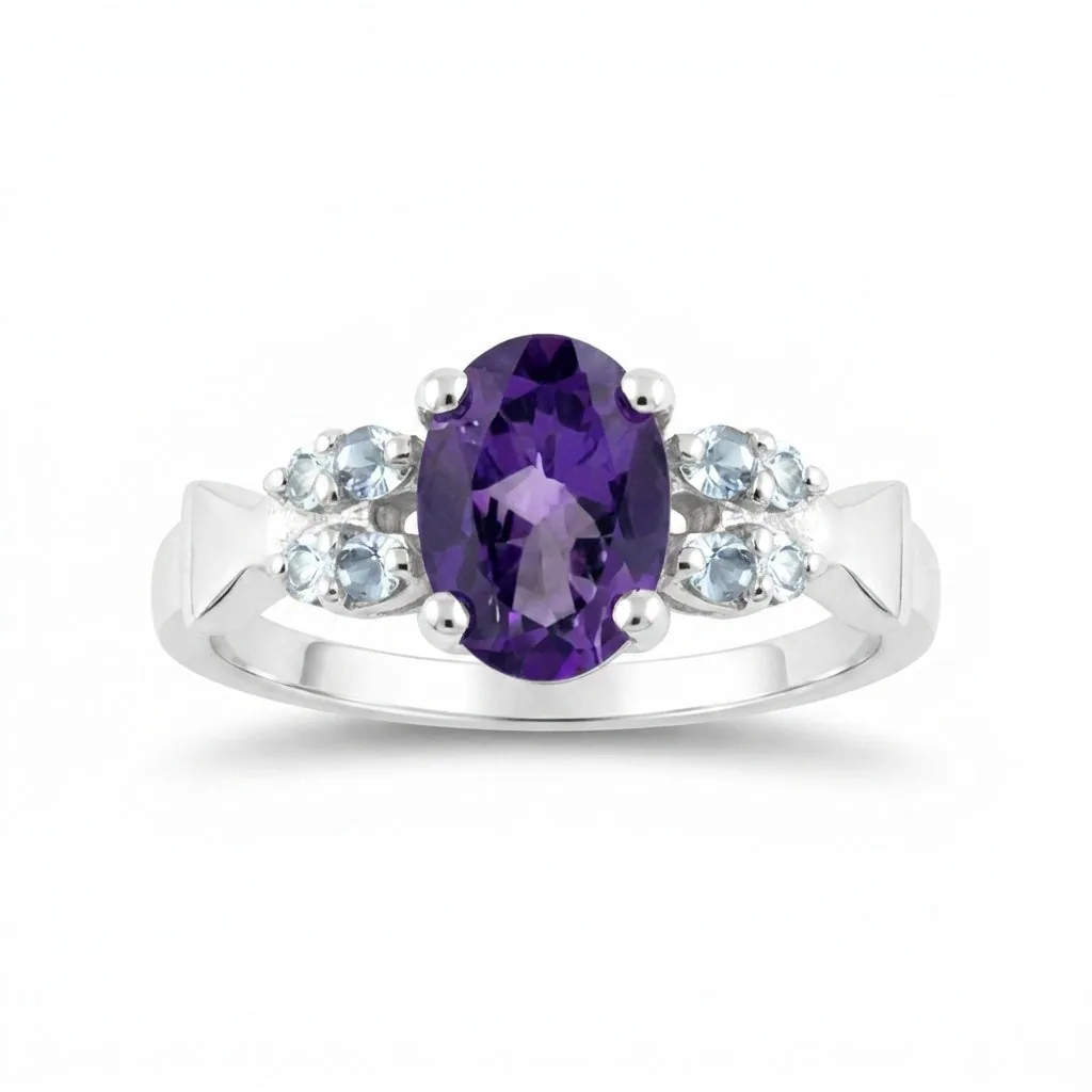 Oval Cut Purple Amethyst 3.65 Ct Ring in 925 Sterling Silver for Women