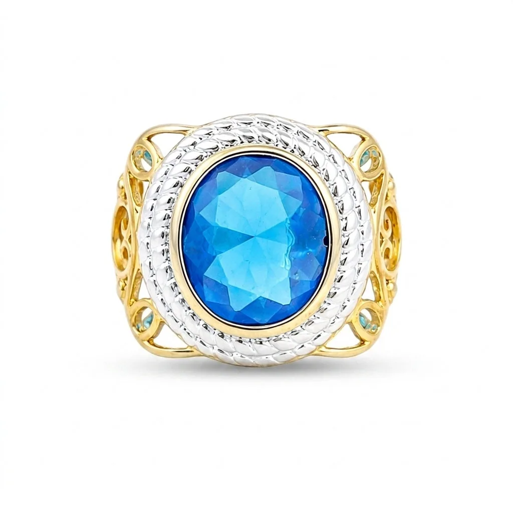Blue Topaz 3.20 Ct Oval Cut Ring in 925 Sterling Silver Gift for Her Chic Design