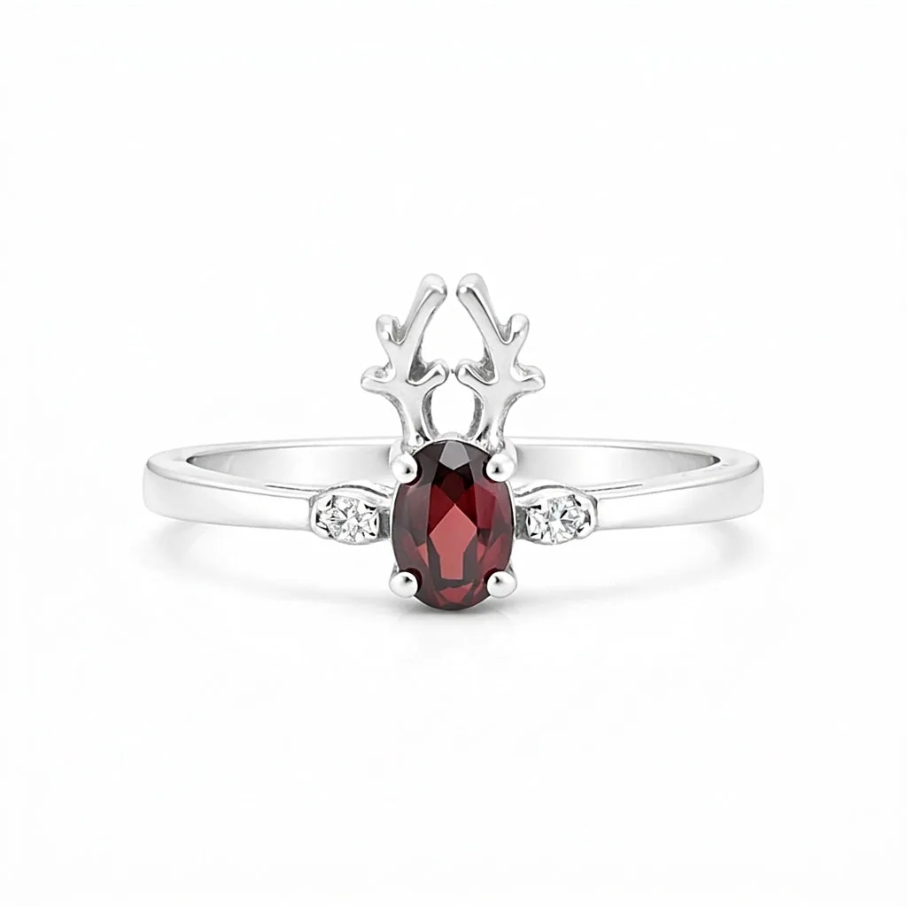 925 Sterling Silver Oval Cut Red Garnet Ring 3.46 Ct for Her Trendy Pick