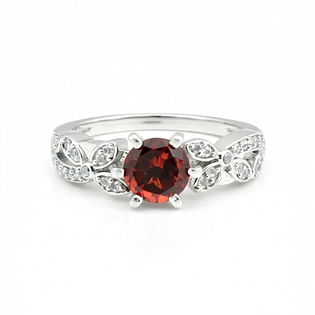 Certified Solitaire Round Cut Red Garnet Ring in 925 Sterling Silver for Women