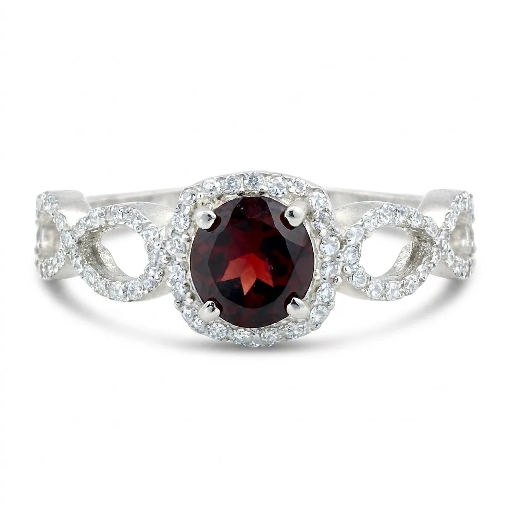 Certified Round Red Garnet Ring in 925 Sterling Silver for Women Luxury Style