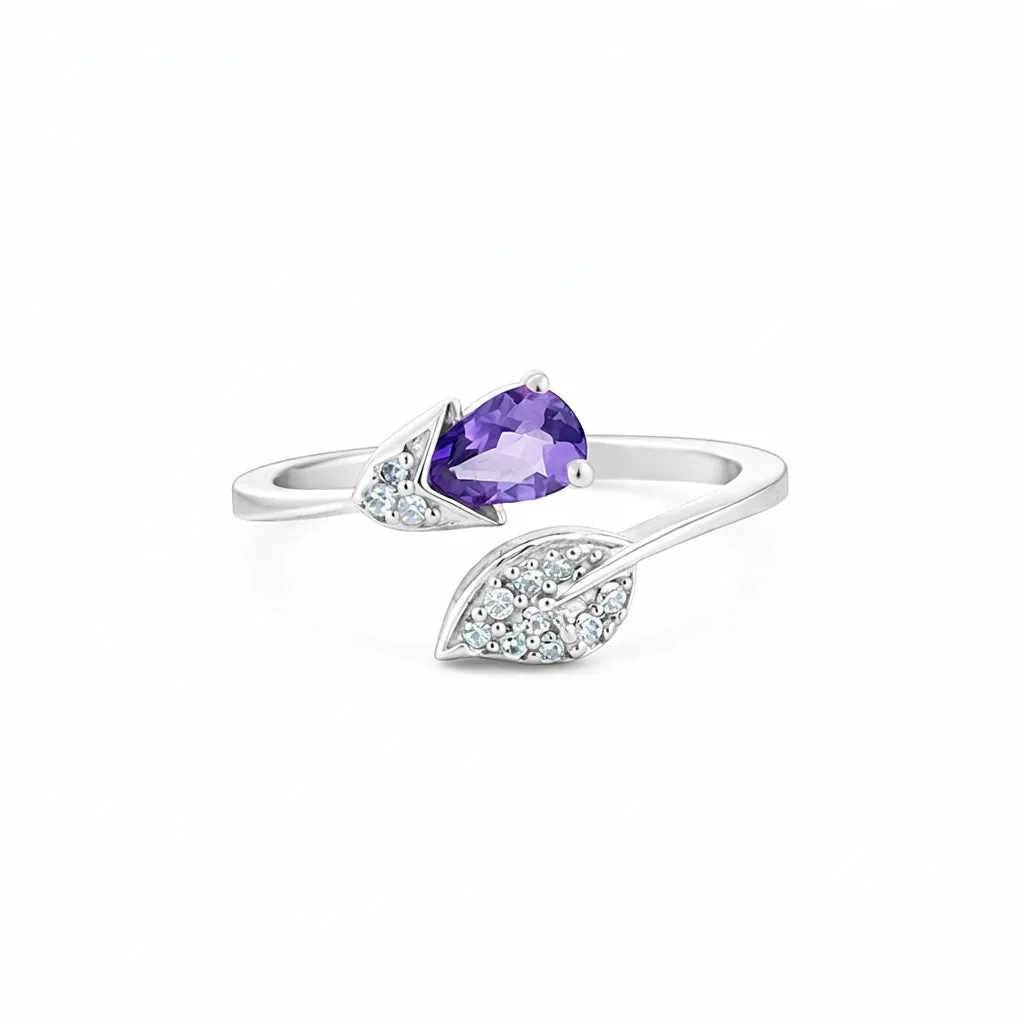 925 Sterling Silver Purple Amethyst Pear Cut Ring for Women Classic Design