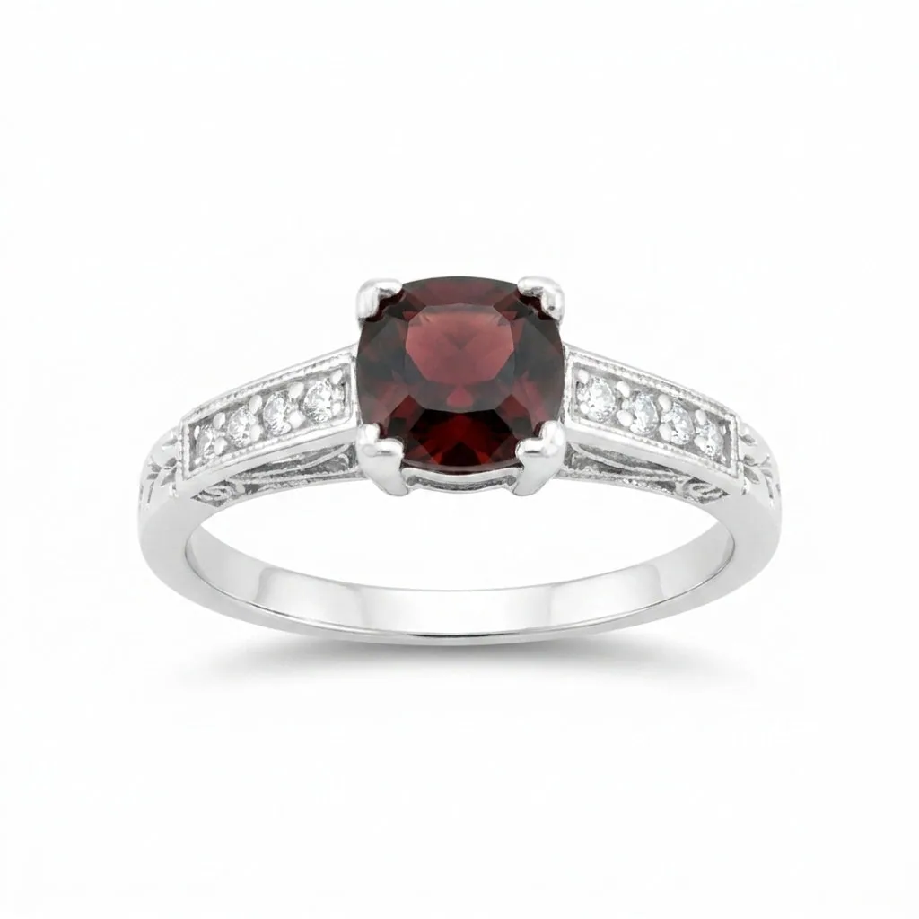Cushion Red Garnet Statement Ring in 925 Sterling Silver for Women Elegant Look