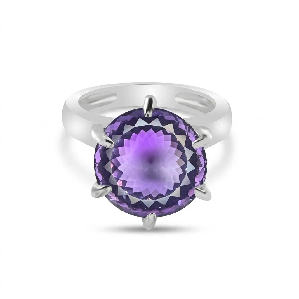 Amethyst Round Cut 4.20 Ct. Gemstone Ring 925 Sterling Silver Women Gift