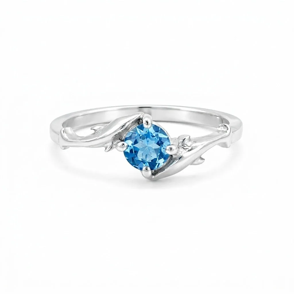 Round Cut Blue Aquamarine 1.20 Ct Ring in 925 Sterling Silver for Women