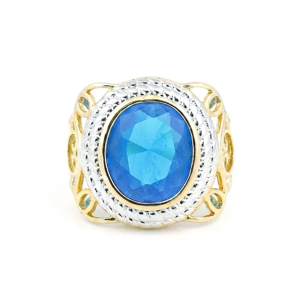 Handmade Oval Cut Blue Topaz Ring in 925 Sterling Silver for Wedding Chic Design