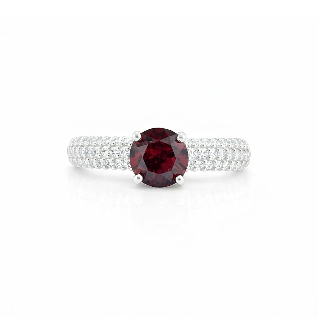 Red Garnet Round Cut Ring 2.45 Ct in 925 Sterling Silver for Engagement