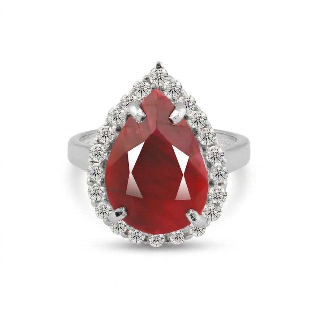 Red Ruby Solitaire Ring 4.70 Ct. Oval Cut 925 Sterling Silver Stackable Band