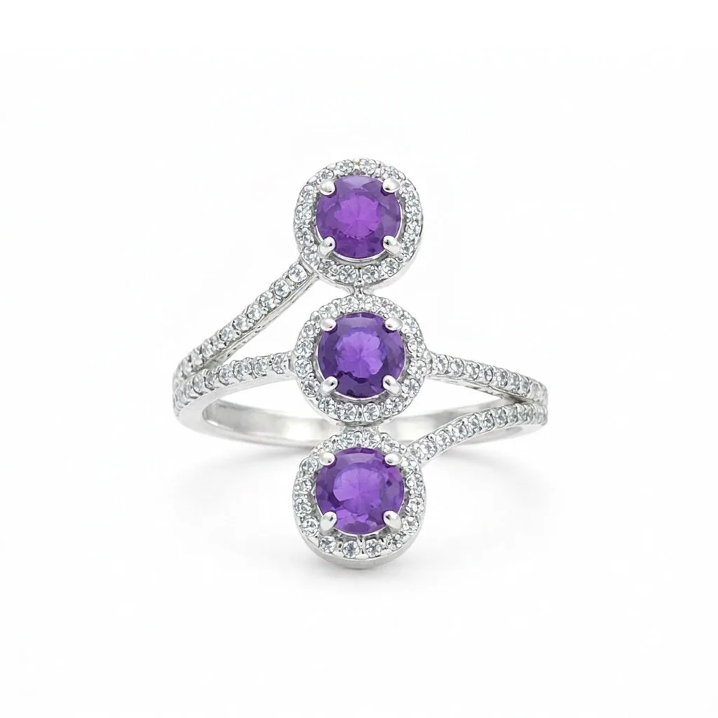 Purple Amethyst Ring Round Cut 3.25 Ct 925 Sterling Silver Gift for Her
