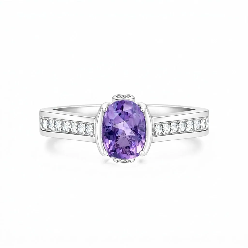 Fine Jewelry Purple Amethyst Ring Oval Cut in 925 Sterling Silver for Wedding
