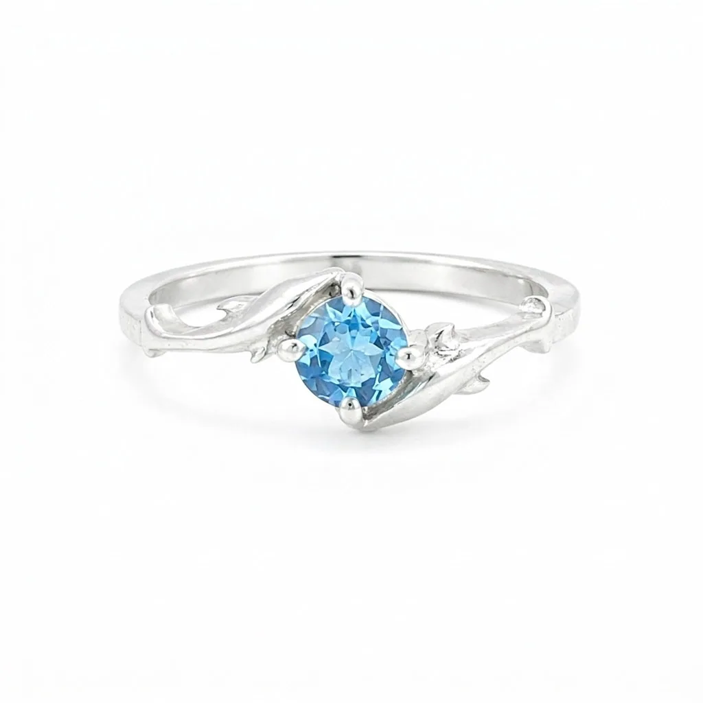 Blue Aquamarine Round Ring Set in 925 Sterling Silver for Her Luxury Style