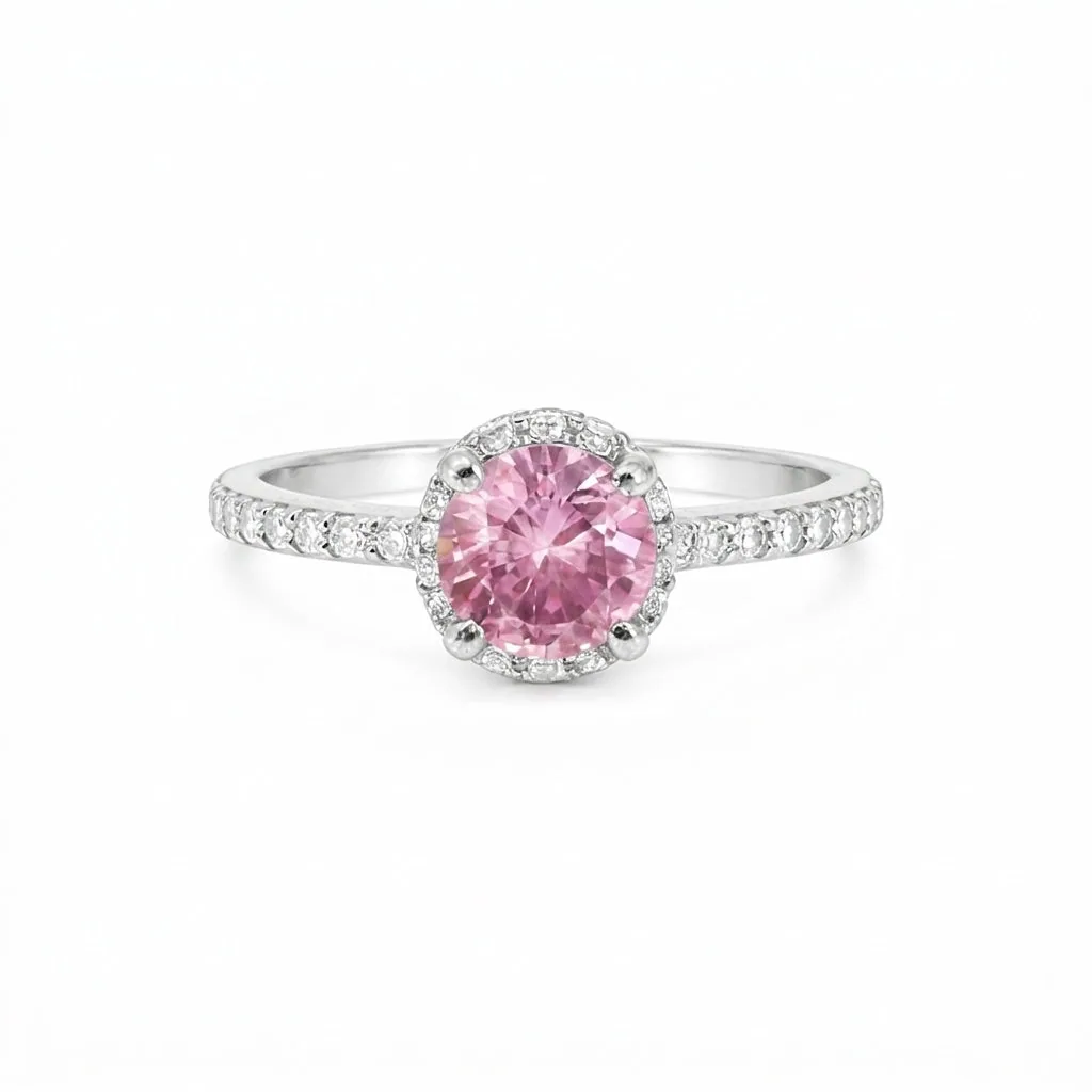 925 Sterling Silver Pink Kunzite Round Cut Ring for Women Everyday Wear