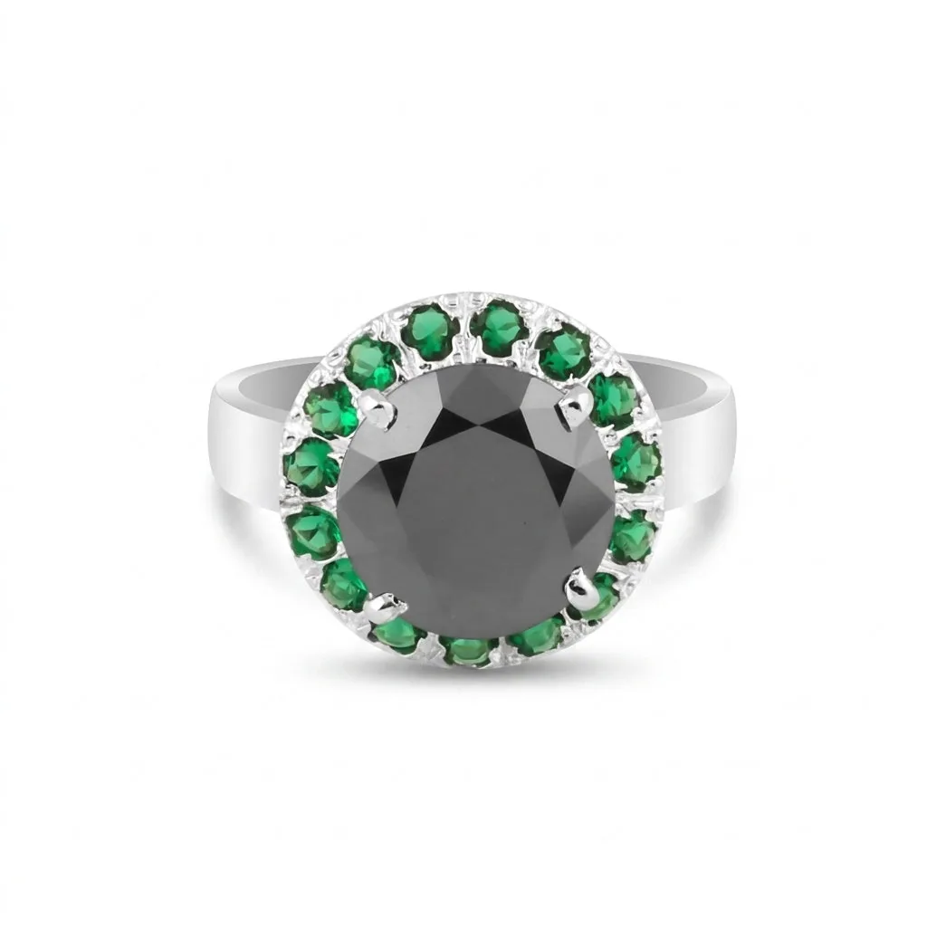 Round Cut Moissanite & Emerald Ring 7.00 Ct. 925 Sterling Silver Eternity Band G