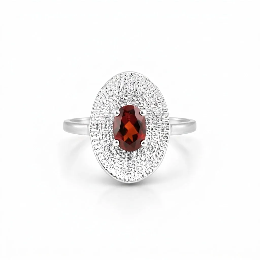 Oval Cut Red Garnet 1.85 Ct Ring in 925 Sterling Silver for Women Vintage Style