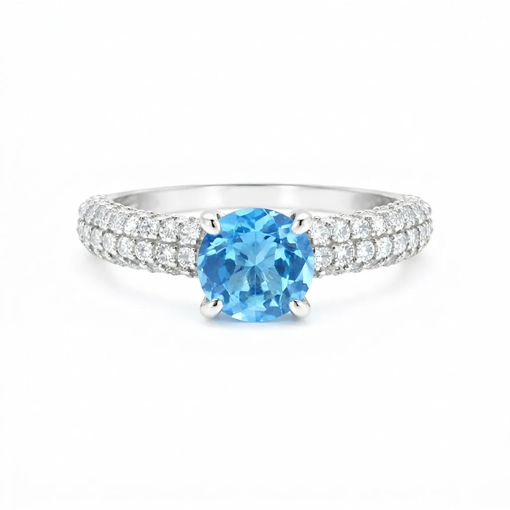Certified Blue Aquamarine 2.55 Ct Round Cut Ring 925 Sterling Silver for Wedding