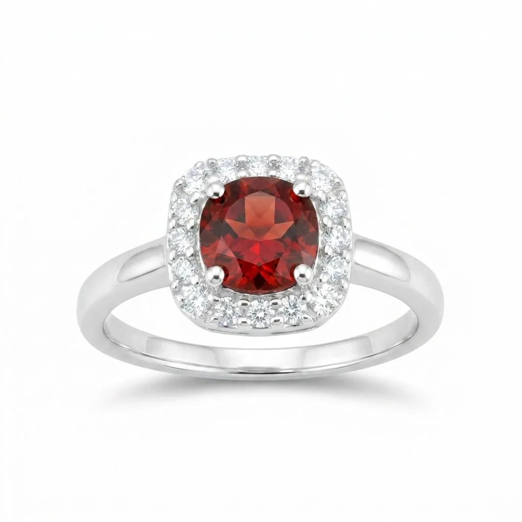 Certified Jewelry Round Cut Red Garnet Ring in 925 Sterling Silver Gift for Her