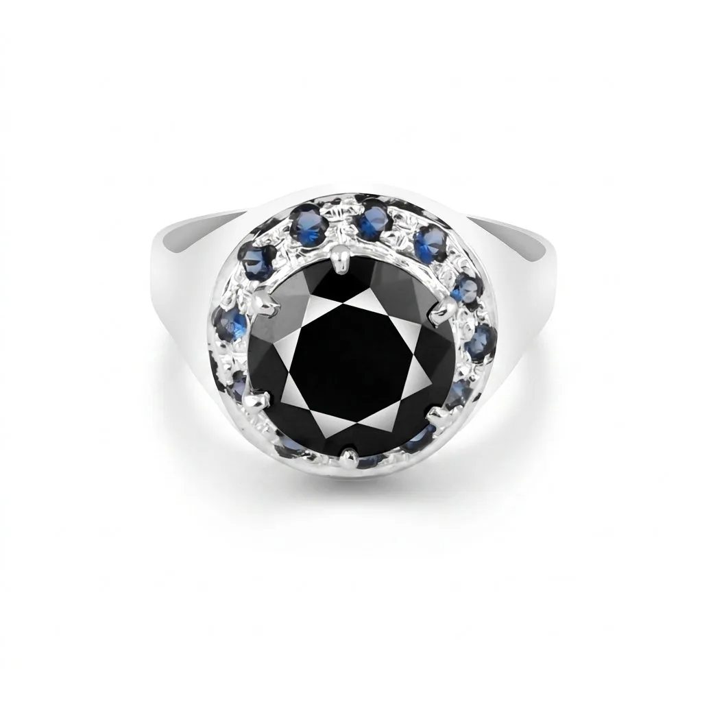 7.50 Ct. Moissanite & Sapphire Round Cut Ring 925 Sterling Silver Women Fine Jew