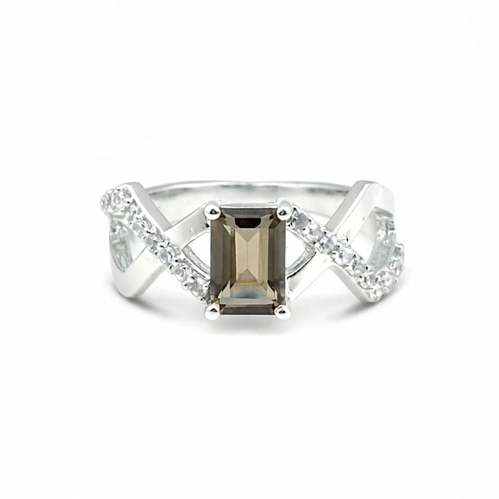 Certified Emerald Brown Topaz Ring in 925 Sterling Silver for Women Luxury Style