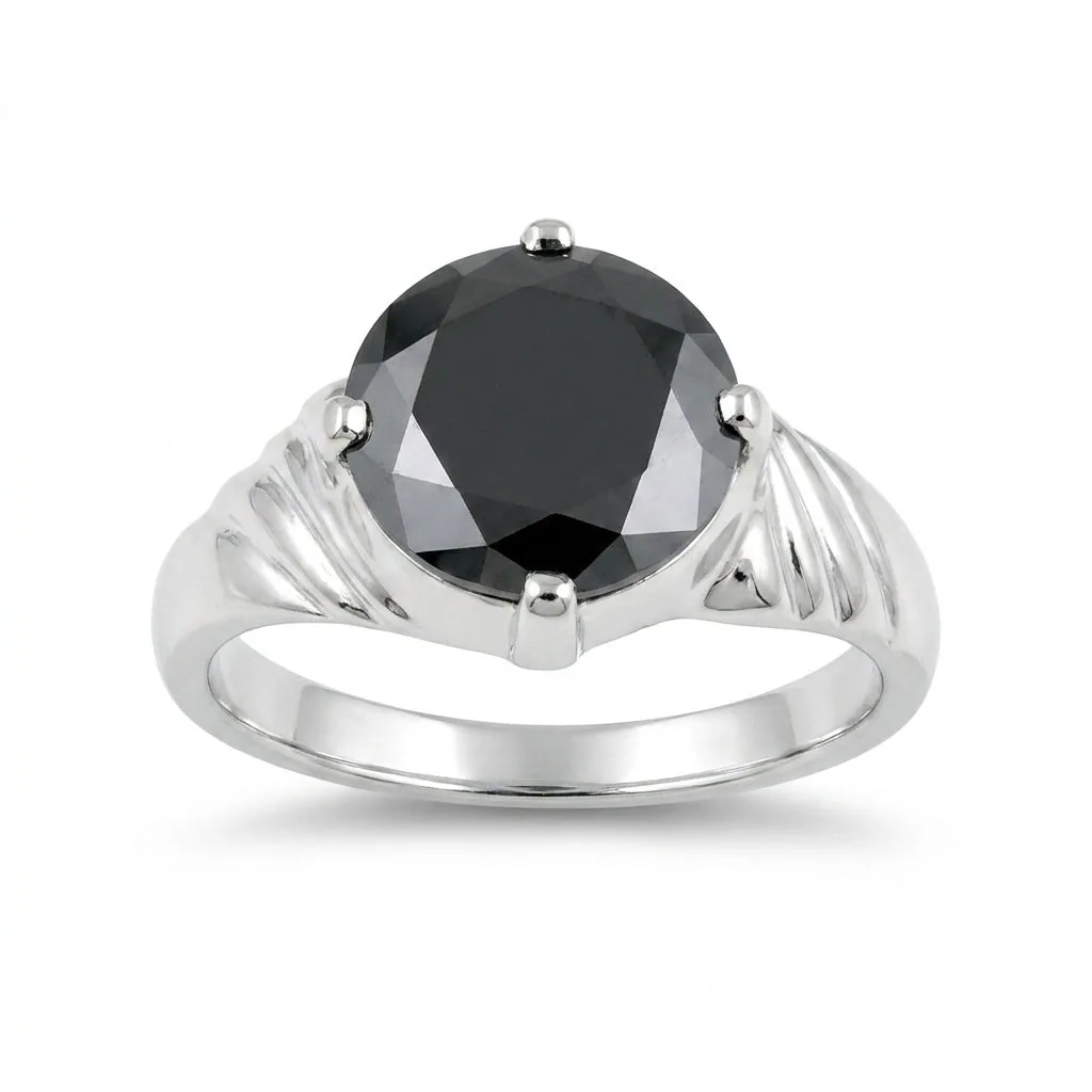 Black Moissanite Round Ring Set in 925 Sterling Silver for Her Classic Design