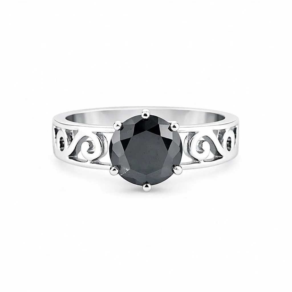 Black Moissanite Ring 2.64 Ct Round Cut 925 Sterling Silver Gift for Her