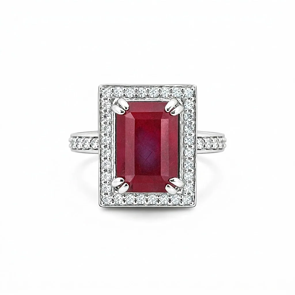 Emerald Cut Red Ruby 4.82 Ct Ring in 925 Sterling Silver for Women Chic Design