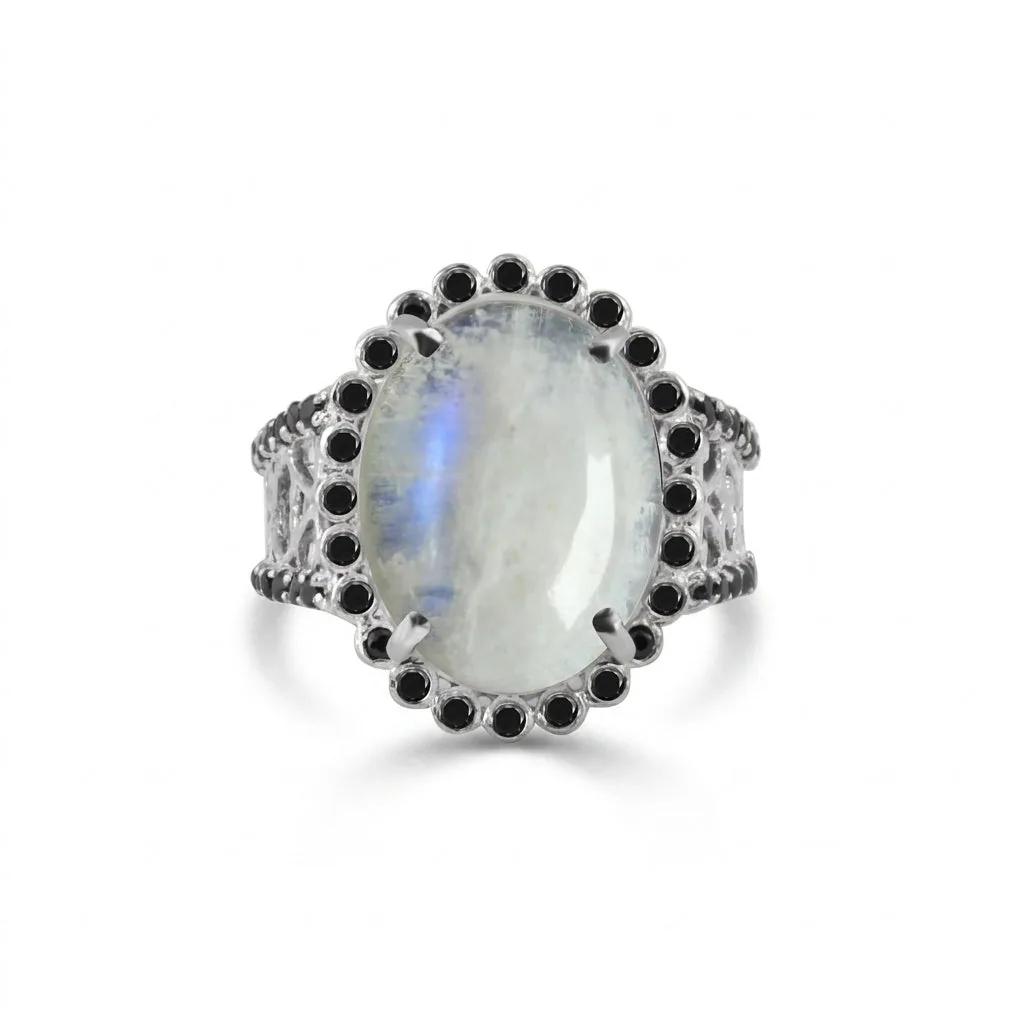Moonstone Round Solitaire Gemstone Ring 9.00 Ct. 925 Sterling Silver Women Gift