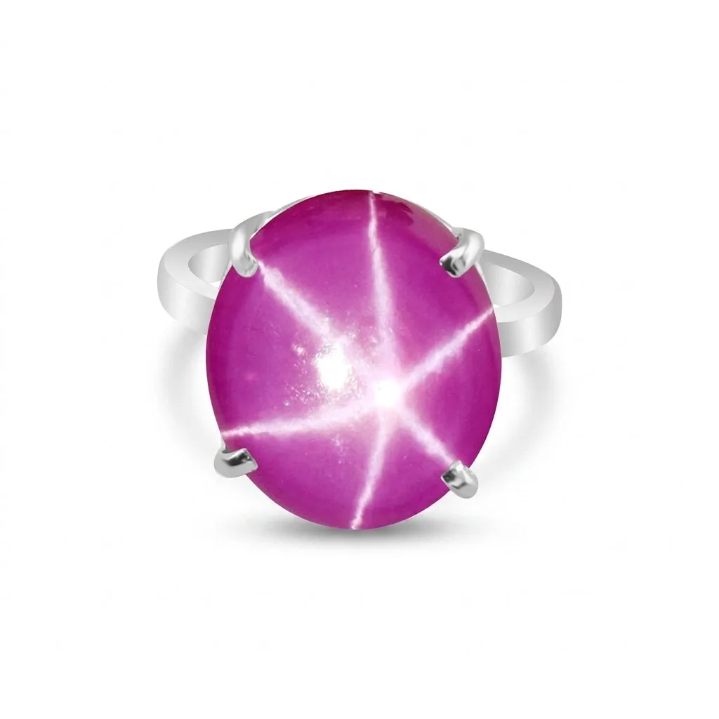 Pink Ruby Oval Cabochon Cut Solitaire Ring 6.60 Ct. 925 Sterling Silver Gift for