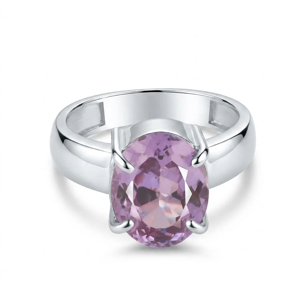 Purple Amethyst Solitaire Ring 4.85 Ct. Oval Cut 925 Sterling Silver Stackable B
