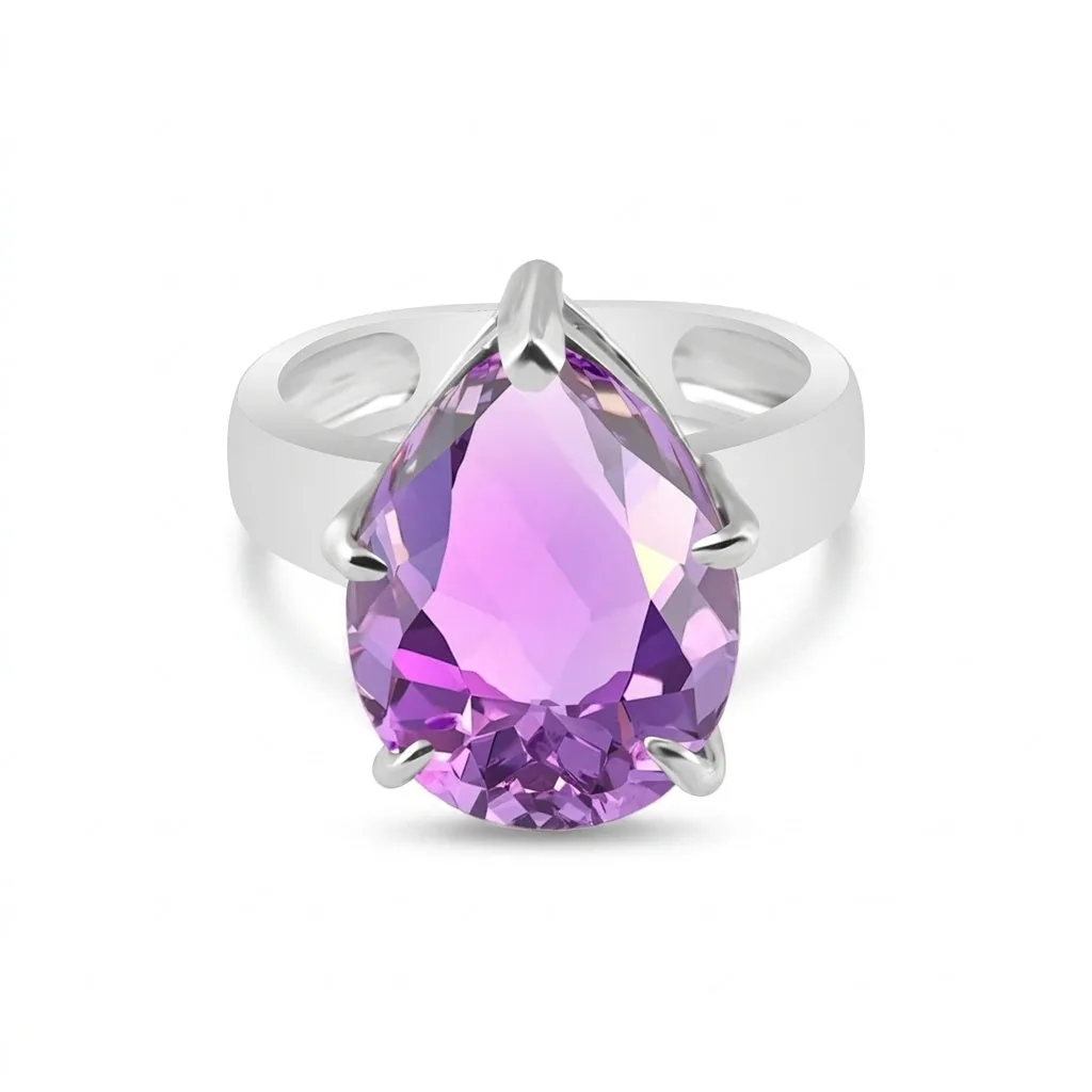3.50 Ct. Amethyst Pear Cut Ring in 925 Sterling Silver