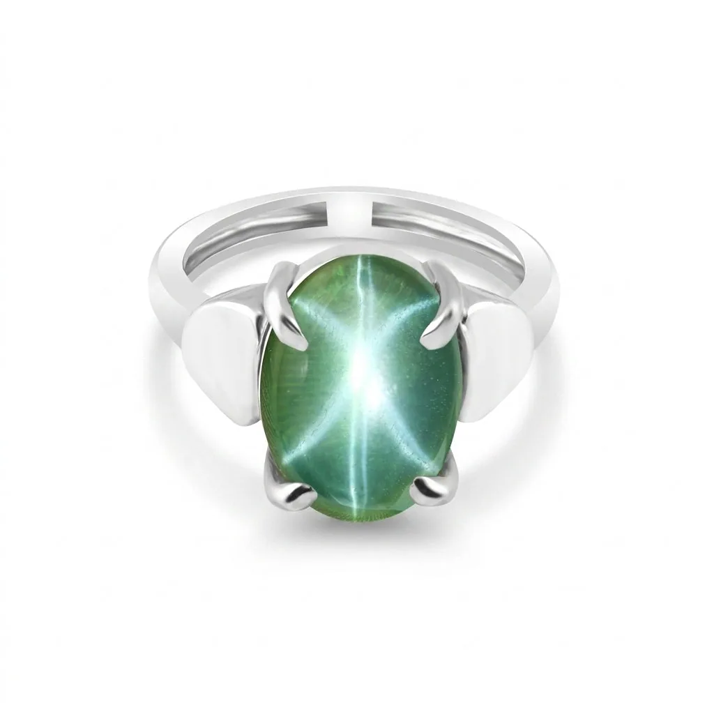 5.45 Ct. Green Sapphire Ring Oval Cabochon Cut 925 Sterling Silver Eternity Band