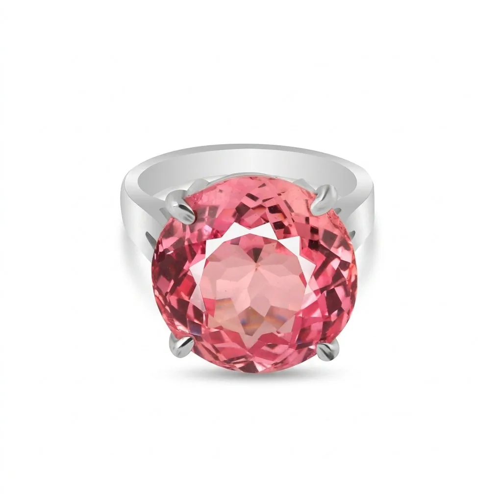 Tourmaline Round Solitaire Gemstone Ring 3.80 Ct. 925 Sterling Silver Women Gift