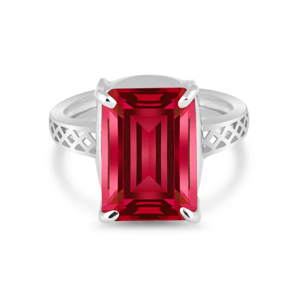 Red Ruby Emerald Cut Solitaire Ring 3.66 Ct. 925 Sterling Silver Gift for Her