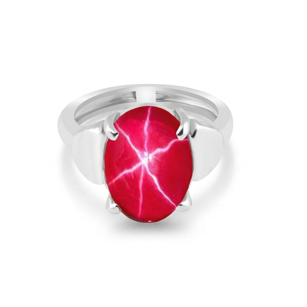 Red Ruby Solitaire Ring 6.00 Ct. Oval Cabochon Cut 925 Sterling Silver Stackable