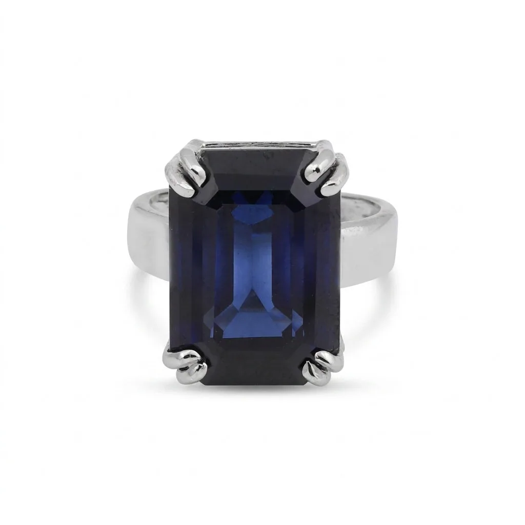 4.55 Ct. Sapphire Emerald Cut Gemstone Ring in 925 Sterling Silver