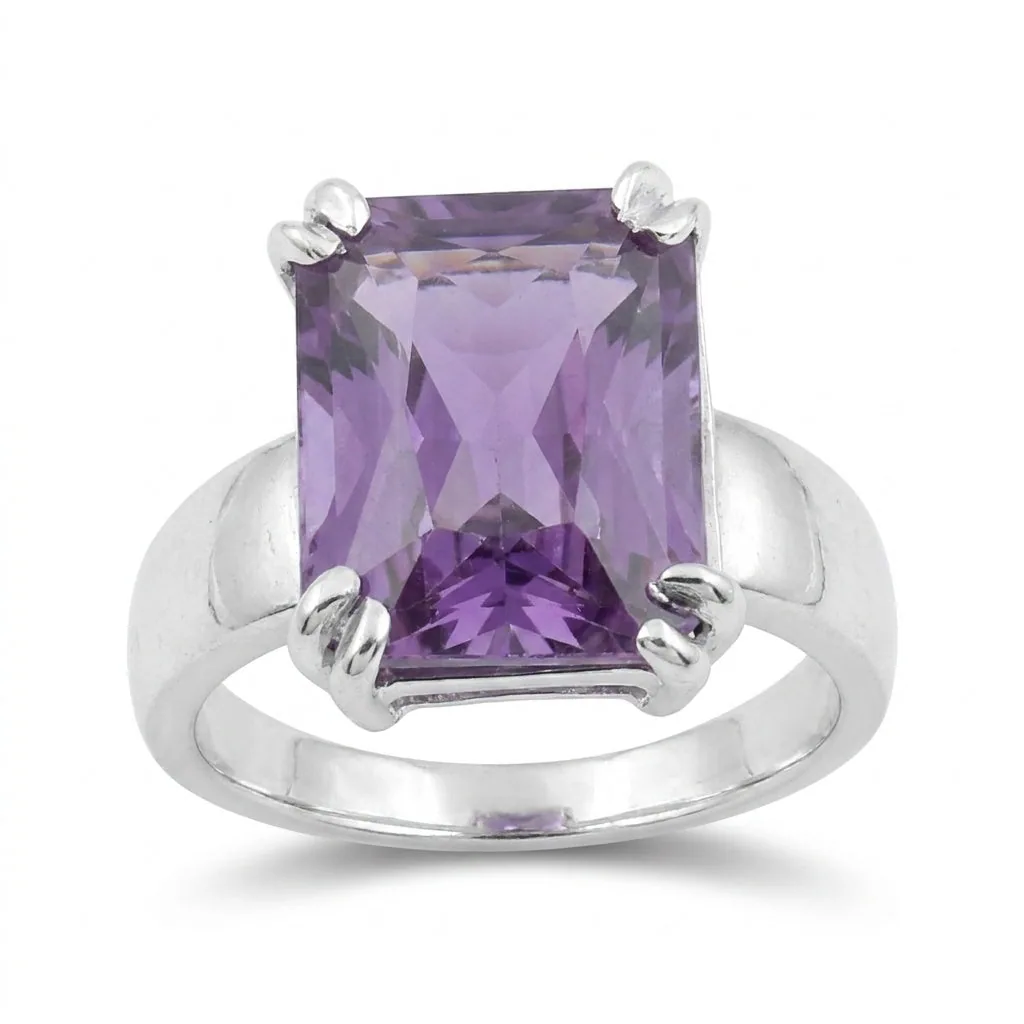 3.80 Ct. Amethyst Emerald Cut Ring 925 Sterling Silver Women Fine Jewelry