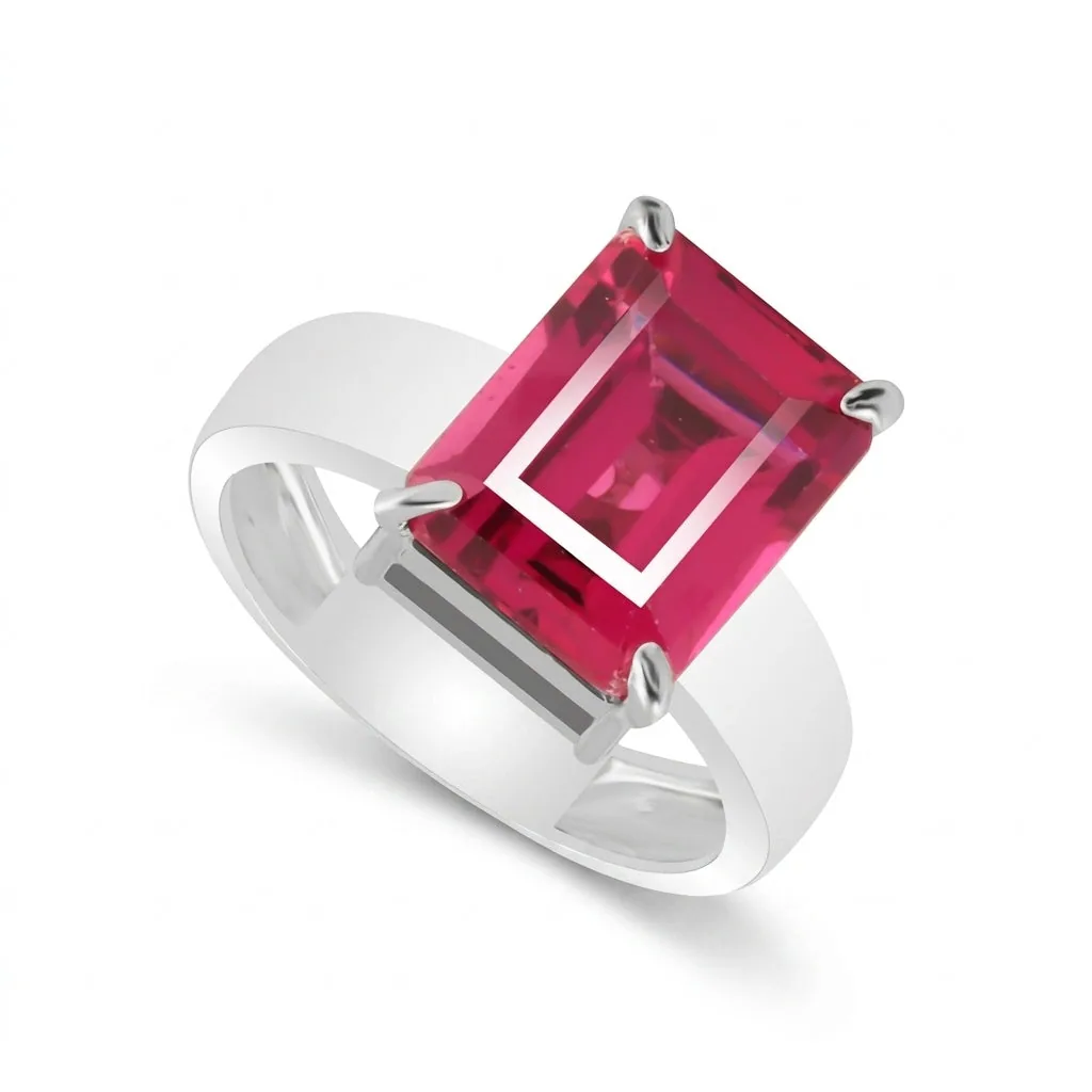 Emerald Cut Ruby Ring 5.50 Ct. 925 Sterling Silver Eternity Band Gift for Her