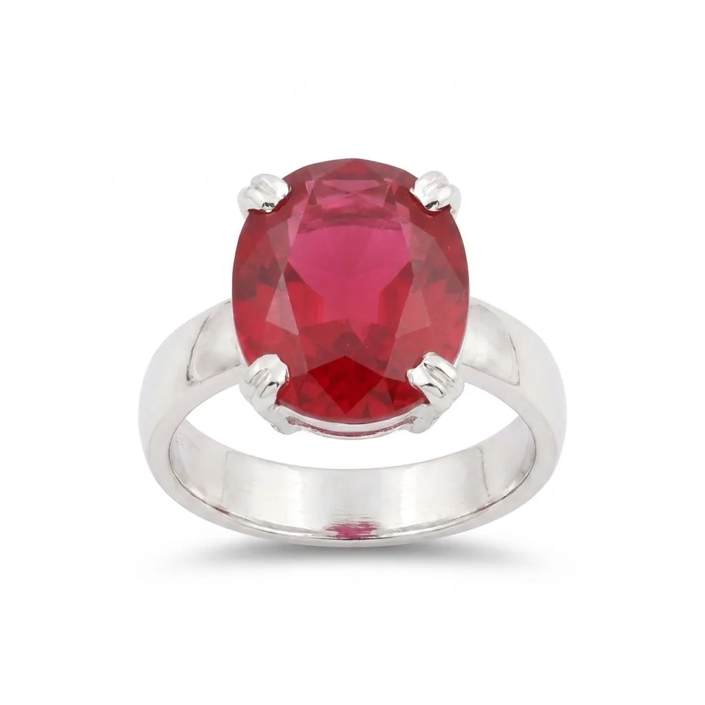 Ruby Oval Solitaire Gemstone Ring 2.65 Ct. 925 Sterling Silver Women Gift Her
