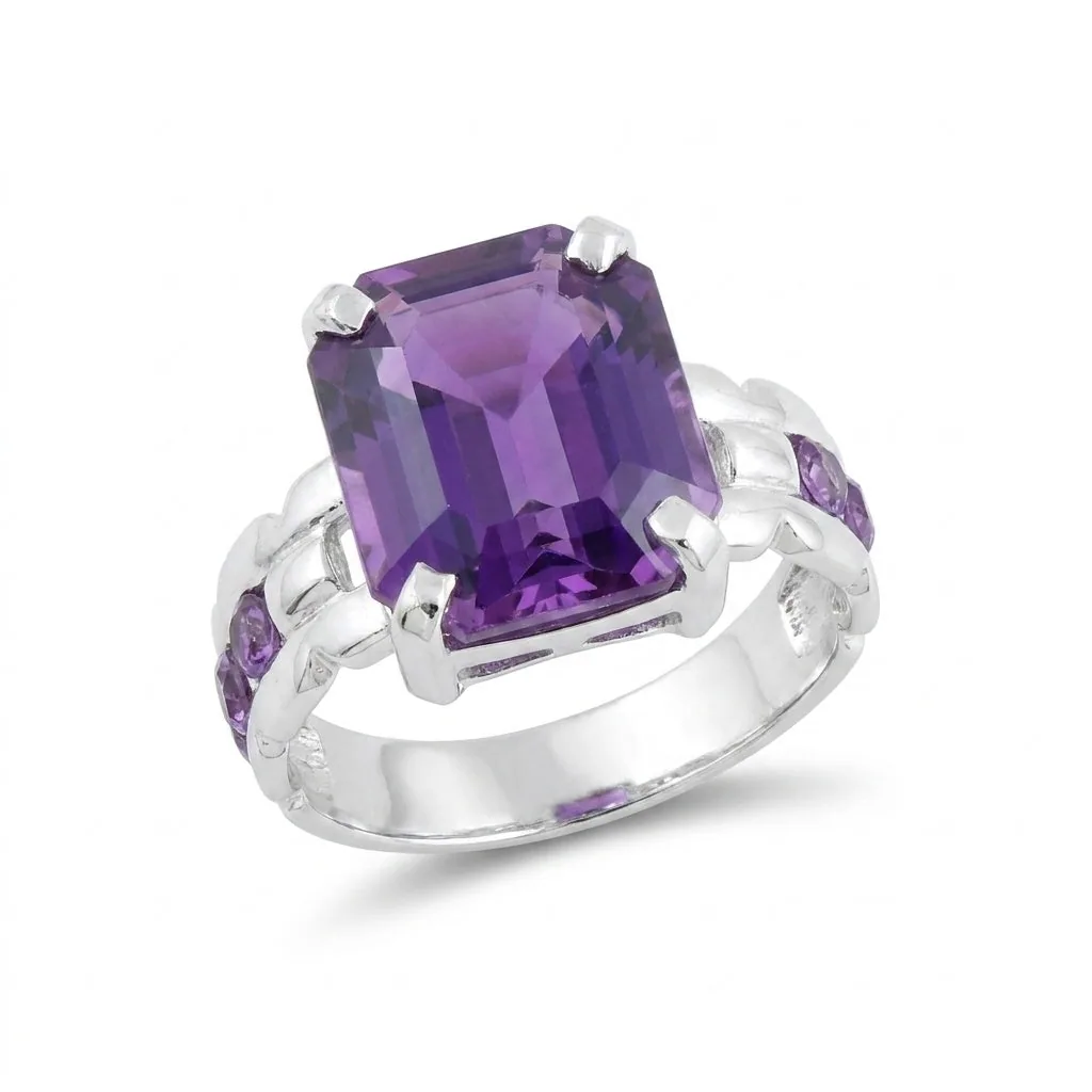 Purple Amethyst Emerald Cut Solitaire Ring 3.65 Ct. 925 Sterling Silver Gift for