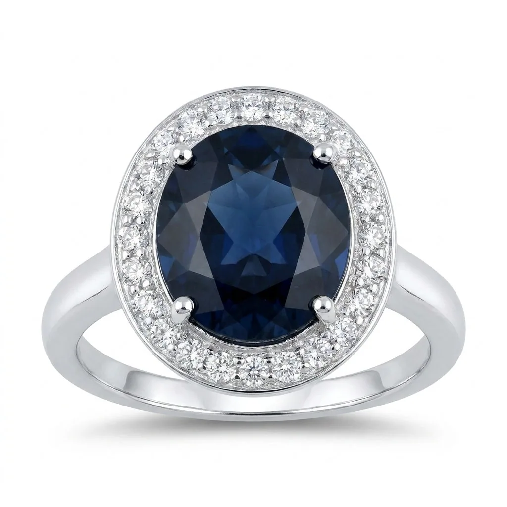 Blue Sapphire Solitaire Ring 6.50 Ct. Oval Cabochon Cut 925 Sterling Silver Stac
