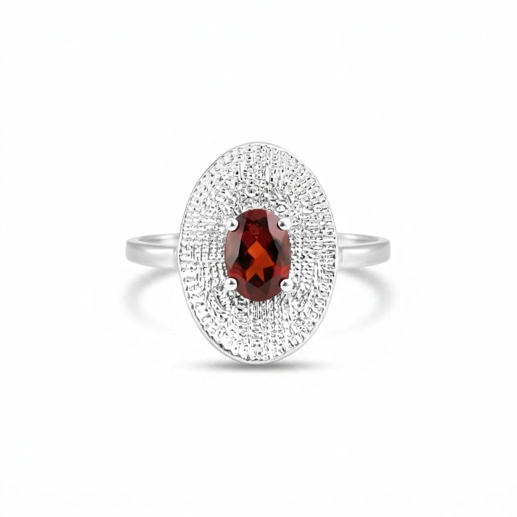 Red Garnet Oval Ring 2.00 Ct. 925 Sterling Silver Stackable Eternity Band Gift