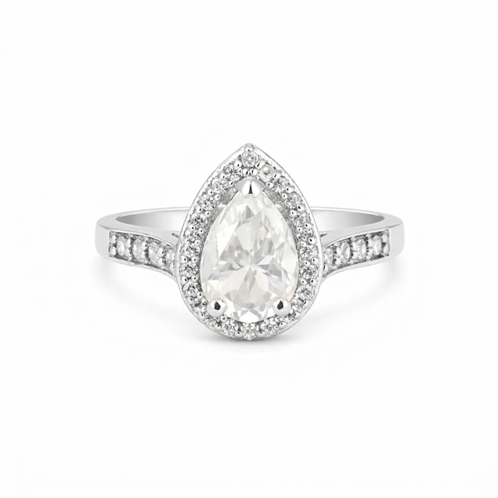 2.45 Ct. White Moissanite Ring Pear Cut 925 Sterling Silver Eternity Band Fine G