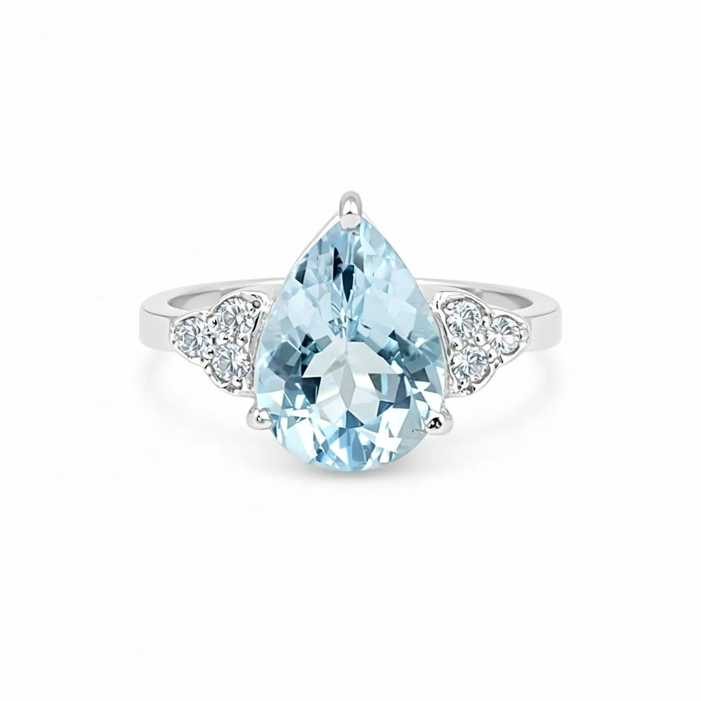 Aquamarine Pear Solitaire Gemstone Ring 2.55 Ct. 925 Sterling Silver Women Gift
