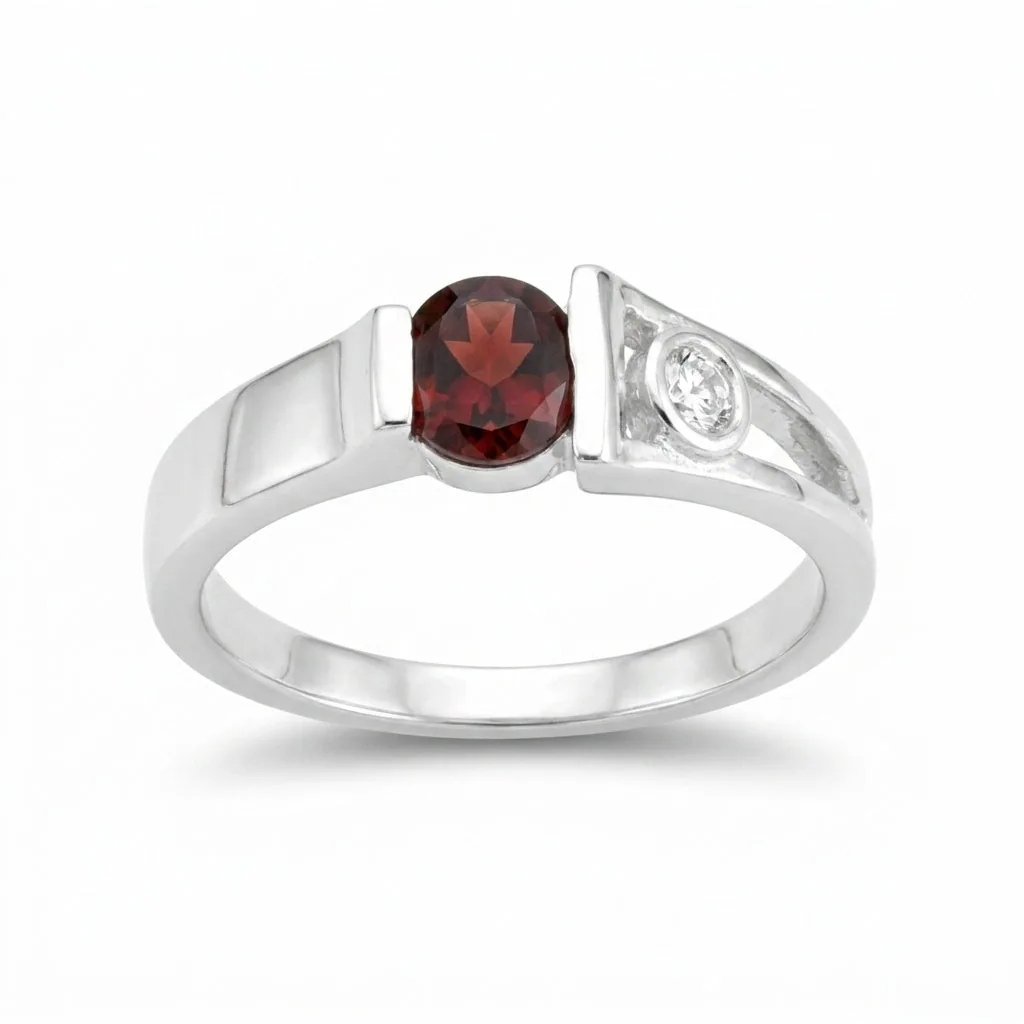Red Garnet Oval Cut Solitaire Ring 2.10 Ct. 925 Sterling Silver Gift for Her