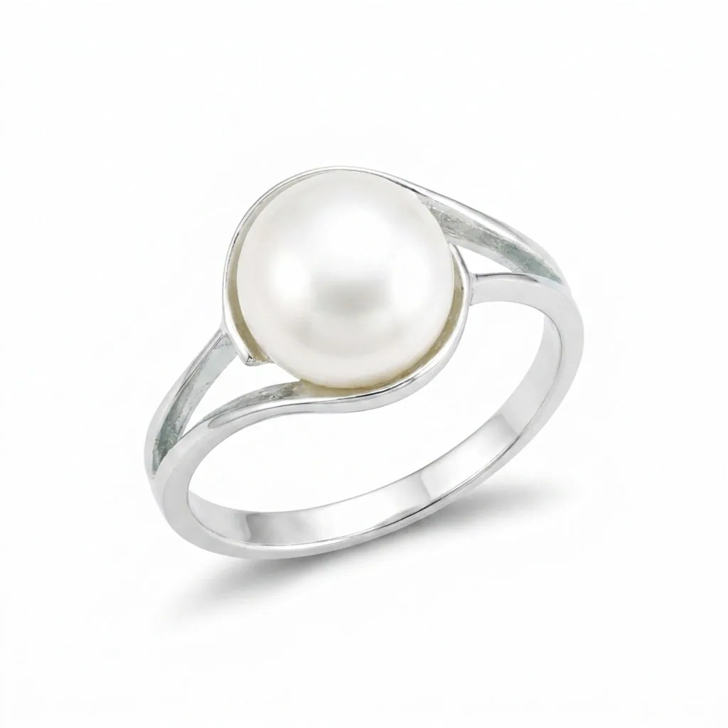 White Pearl Solitaire Ring 4.50 Ct. Round Cut 925 Sterling Silver Stackable Band
