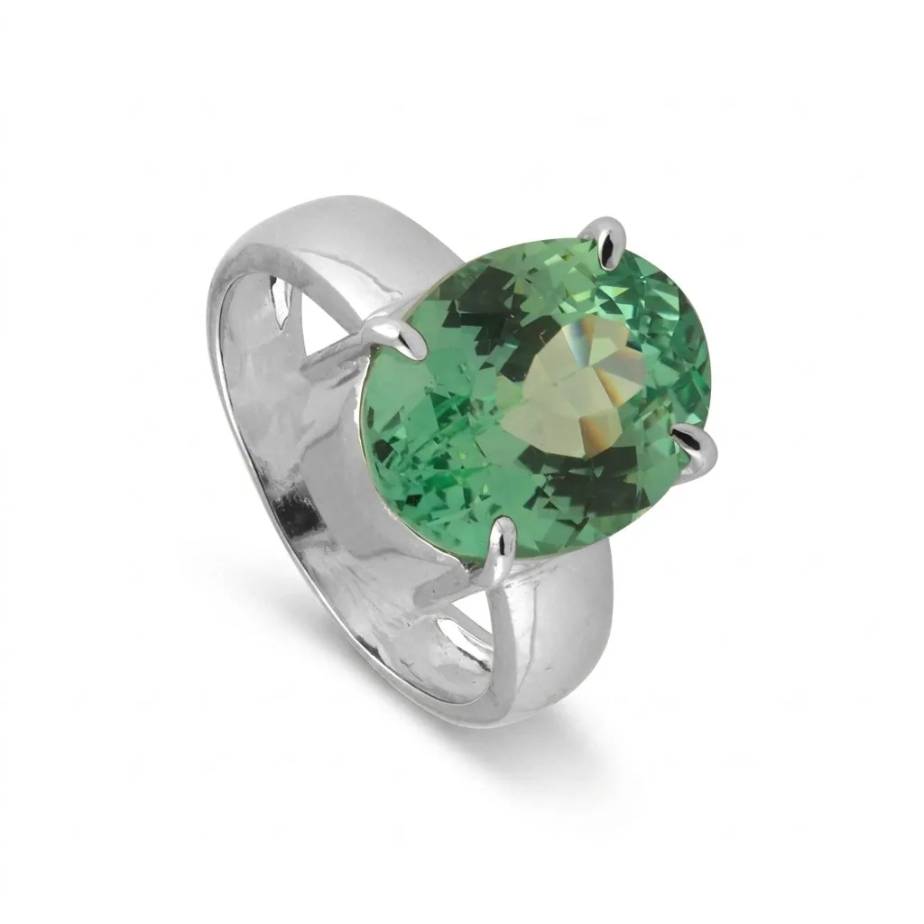 Green Amethyst Oval Ring 7.00 Ct. 925 Sterling Silver Stackable Eternity Band Gi