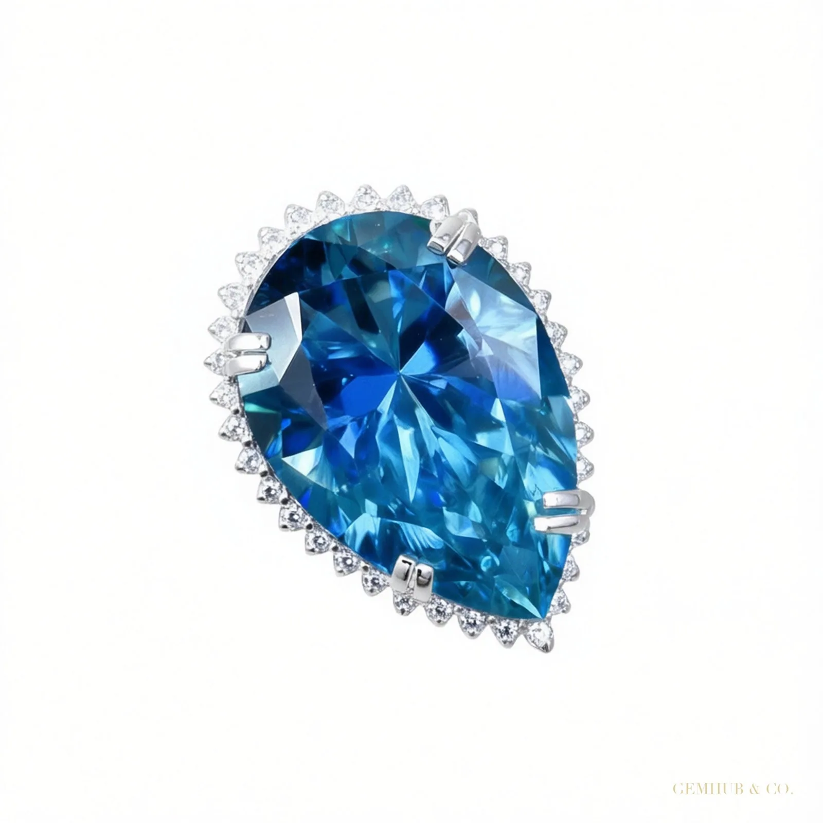 48 ct DEW Pear Cut Blue Treated Moissanite Statement Ring 18K Gold Plated
