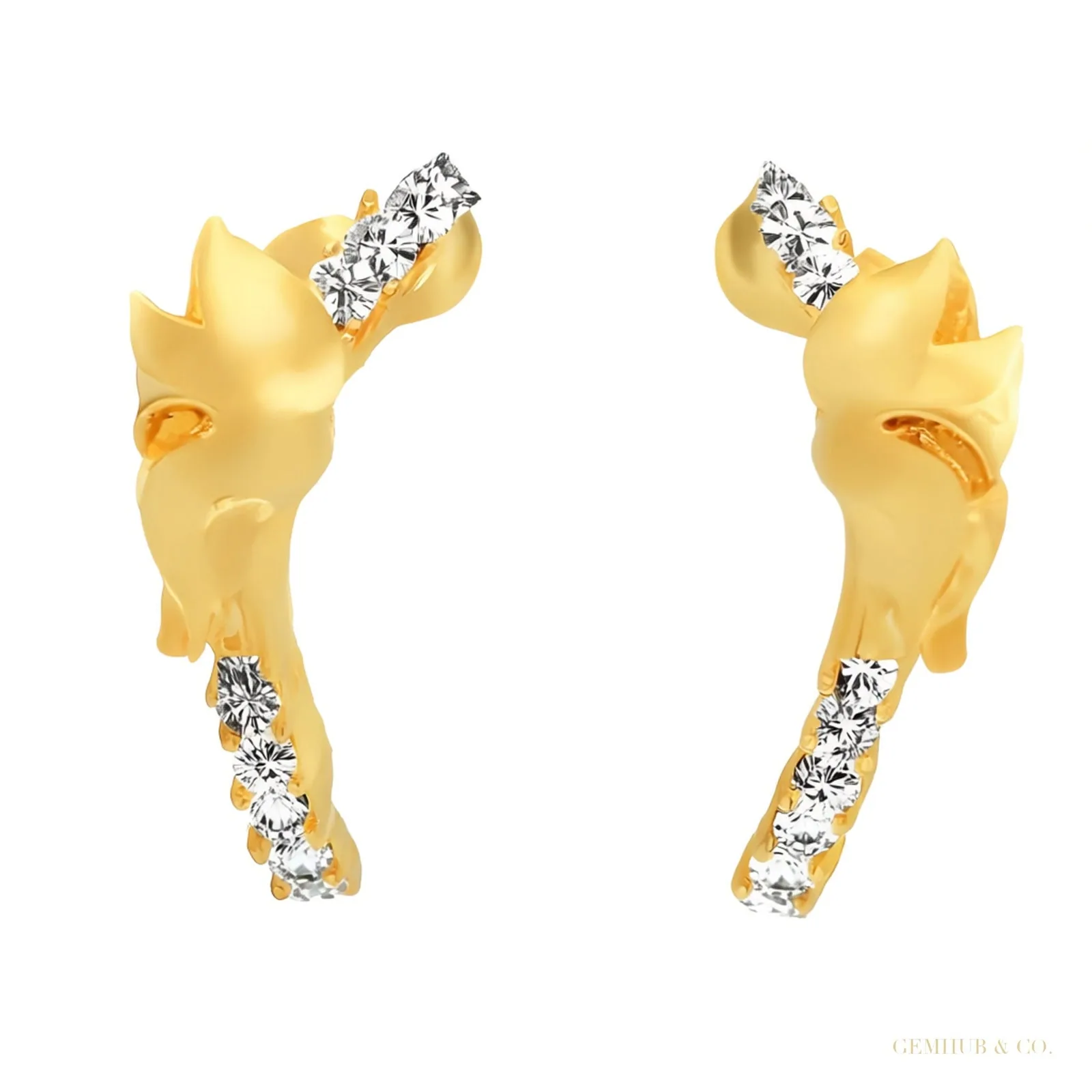 IGI Certified Stud Earrings in 18K Yellow Gold Vermeil with Natural Diamond 0.10 Ct.