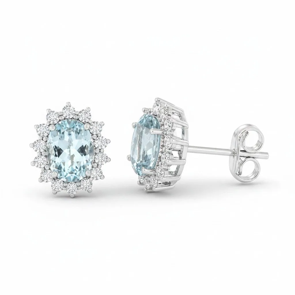 10 Ct Natural Aqua Sky Aquamarine Oval Cut Earrings — 925 Sterling Silver
